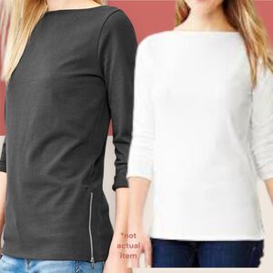 🩶 LARGE GAP SIDE ZIP BOATNECK 3/4 SLEEVE TEE TOP GRAY